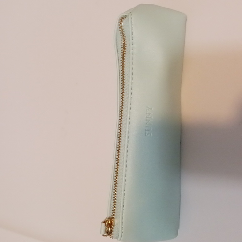 PU LeatherSmall Slim Cosmetic Pouch Storage Waterproof Zipper Pouch Pale Lt Blue